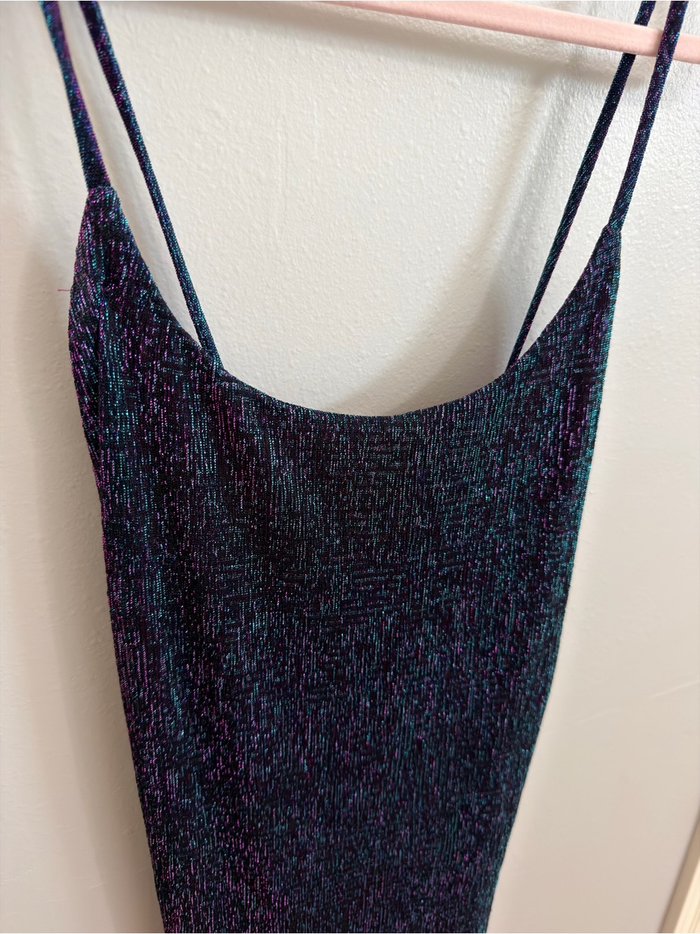 Fashion Nova Black Sparkle Midi Dress with Teal and Purple Shimmer